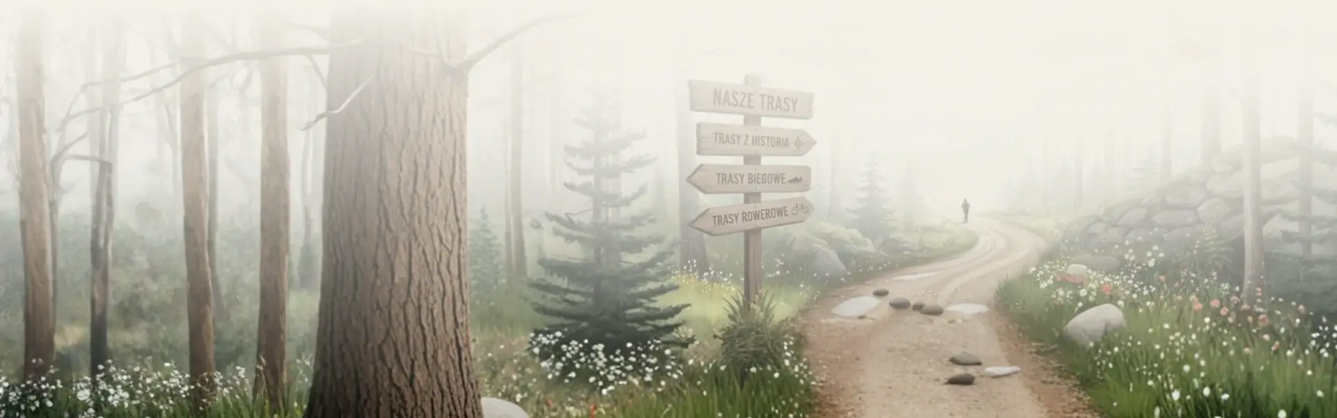 Leśna trasa z drogowskazem informujący o trasach w okolicy Wysowej-Zdrój